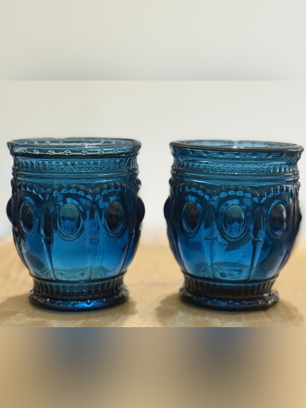 💜 Vintage Charming Navy Blue Embossed Multi-Purpose Glass Accents - (Set of 2)